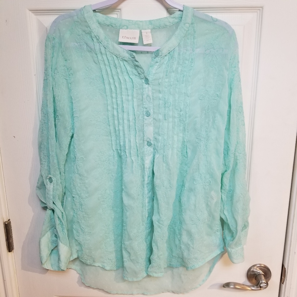 Chico's Sea Foam Green Button Up Tunic (Size 1)